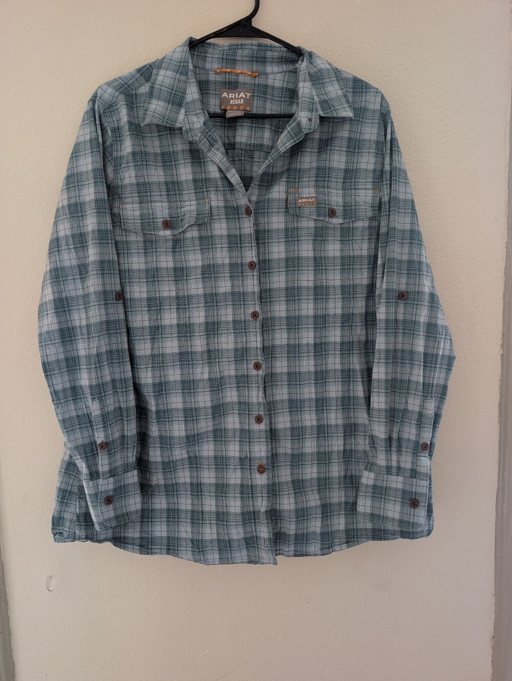 Ariat Teal and Light Blue Plaid Button-Down Women's Shirt